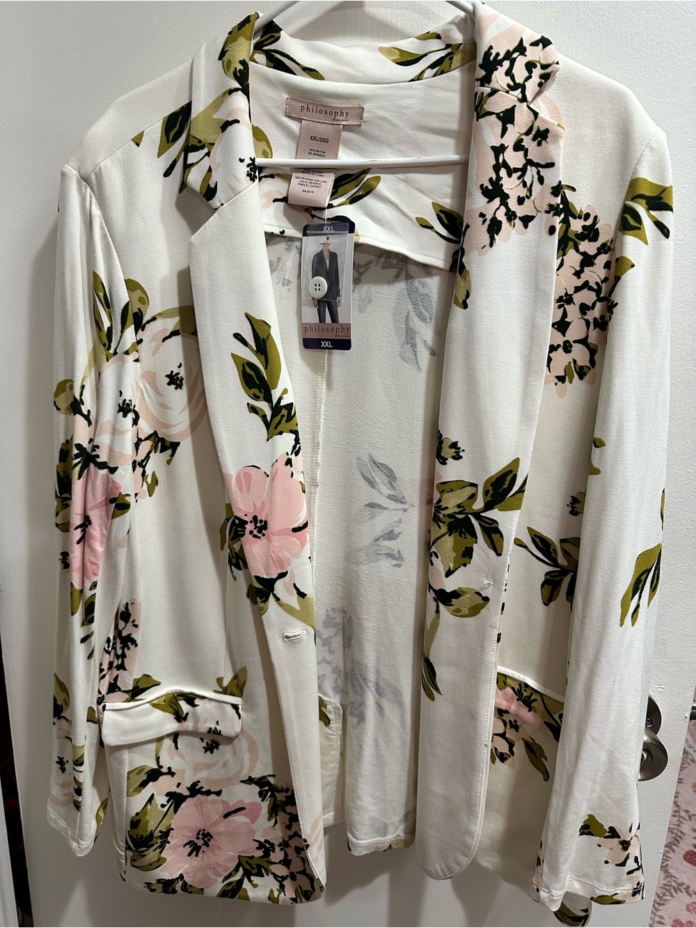 Philosophy White Floral Open-Front Sleep blazer - Pink & Olive Bloom